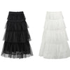 Solid Pure High Waist Casual Women Midi Mesh Skirts,Spring ELF Vintage Contrast Lace,Ladies Basic Daily Bottom