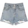 Solid Cartoon Applique Raw Hem Women Casual Denim Shorts,Spring ELF Pure High Waist,Ladies Basic Daily Bottoms