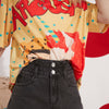 Solid Cartoon Applique Raw Hem Women Casual Denim Shorts,Spring ELF Pure High Waist,Ladies Basic Daily Bottoms