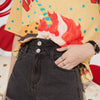 Solid Cartoon Applique Raw Hem Women Casual Denim Shorts,Spring ELF Pure High Waist,Ladies Basic Daily Bottoms