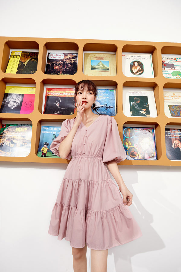 Solid Pure Casual Midi Ruffle Dresses Women,Spring ELF Vintage Lantern Sleeve High Waist Ladies Daily Summer Dress