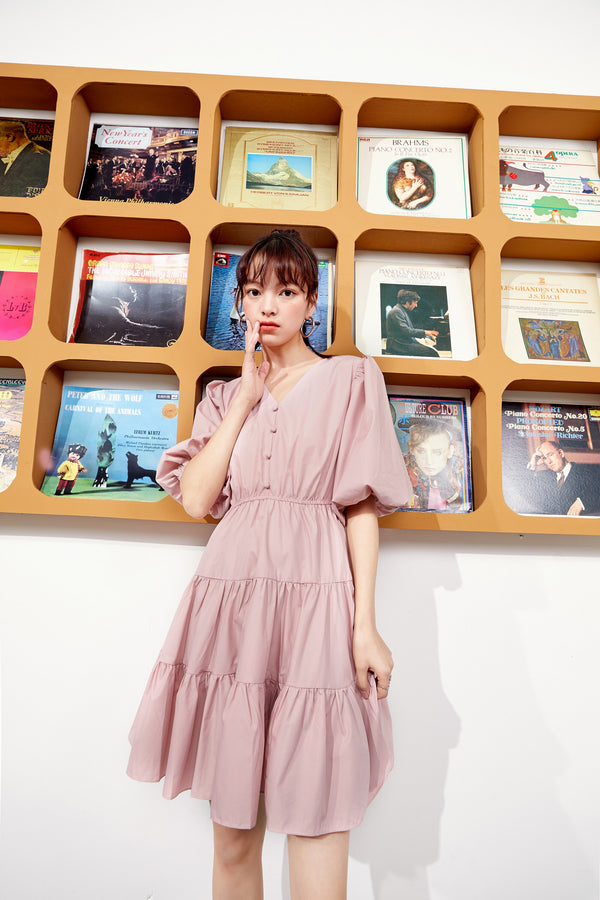 Solid Pure Casual Midi Ruffle Dresses Women,Spring ELF Vintage Lantern Sleeve High Waist Ladies Daily Summer Dress