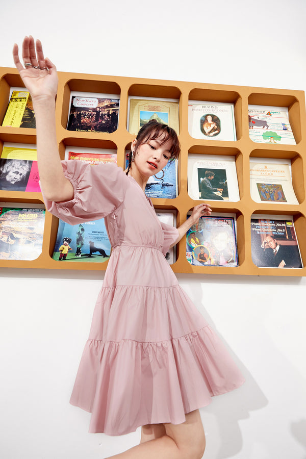 Solid Pure Casual Midi Ruffle Dresses Women,Spring ELF Vintage Lantern Sleeve High Waist Ladies Daily Summer Dress