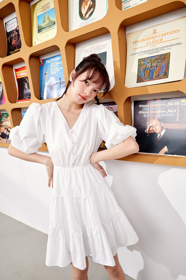 Solid Pure Casual Midi Ruffle Dresses Women,Spring ELF Vintage Lantern Sleeve High Waist Ladies Daily Summer Dress