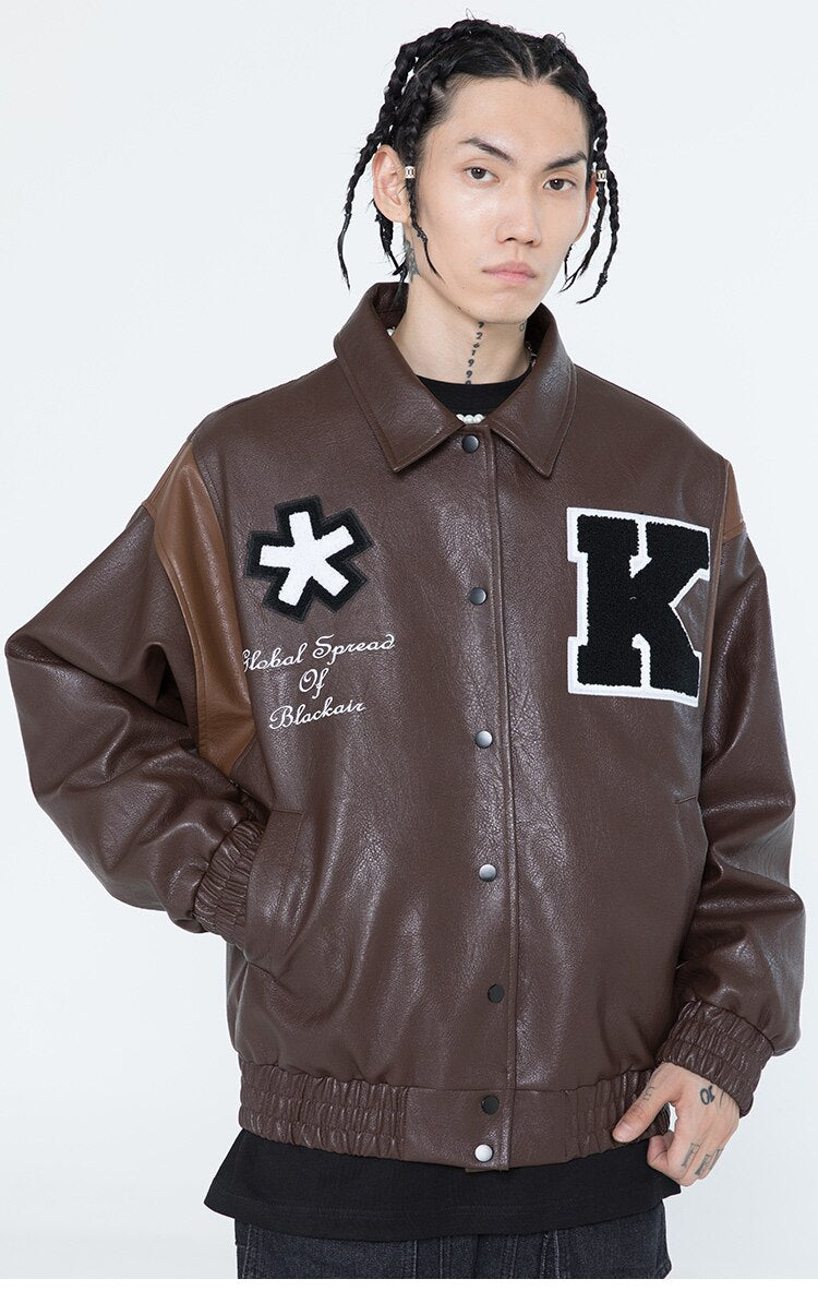 Jacket Men Letter Embroidery Patch Leather Coats Autumn Retro Baggy Punk Fashion Cool Jackets Outwear Couple Streetwear