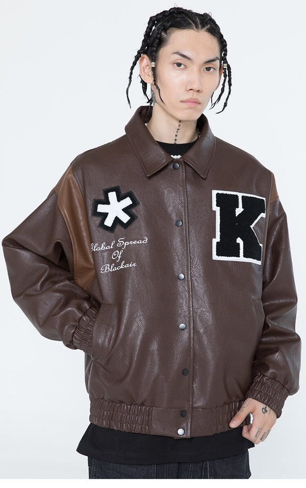 Jacket Men Letter Embroidery Patch Leather Coats Autumn Retro Baggy Punk Fashion Cool Jackets Outwear Couple Streetwear