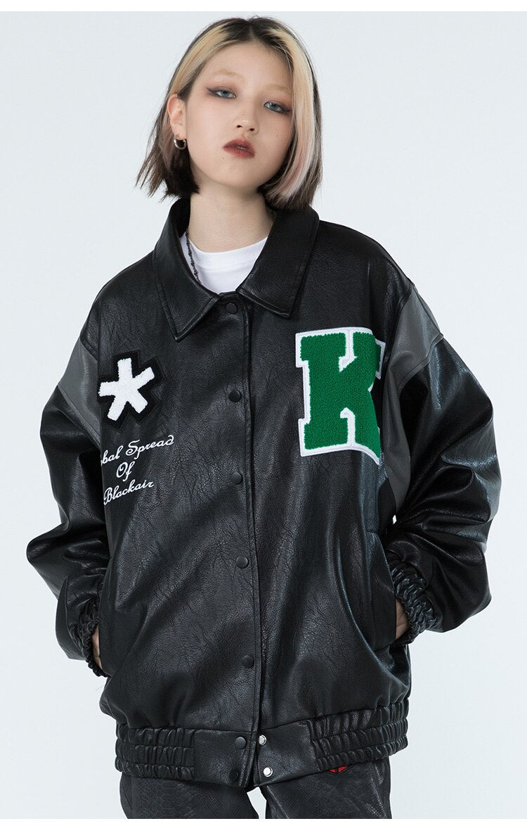 Jacket Men Letter Embroidery Patch Leather Coats Autumn Retro Baggy Punk Fashion Cool Jackets Outwear Couple Streetwear