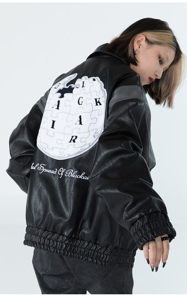 Jacket Men Letter Embroidery Patch Leather Coats Autumn Retro Baggy Punk Fashion Cool Jackets Outwear Couple Streetwear