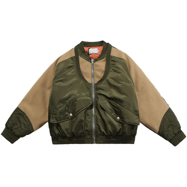 Patchwork Color Winter Jacket Men Button Pockets Zipper Warm Cozy Thick Coat Retro Fashion Bomber Jacket Men Streetwear