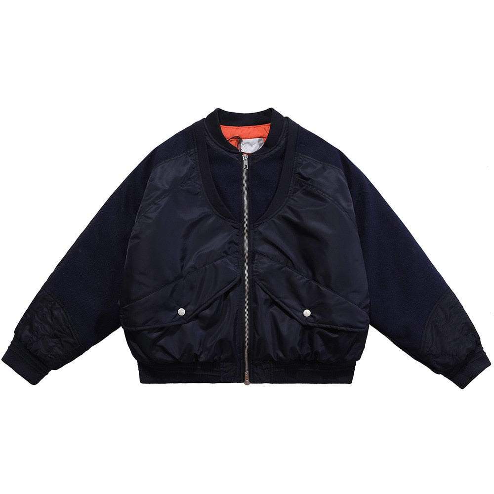 Patchwork Color Winter Jacket Men Button Pockets Zipper Warm Cozy Thick Coat Retro Fashion Bomber Jacket Men Streetwear