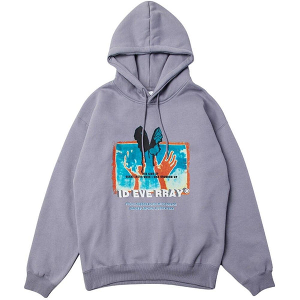 Hoodie Men Retro Harajuku Butterfly Painting Printed Hooded Sweatshirts Fashion Casual 4 Color Optional Pullover Winter