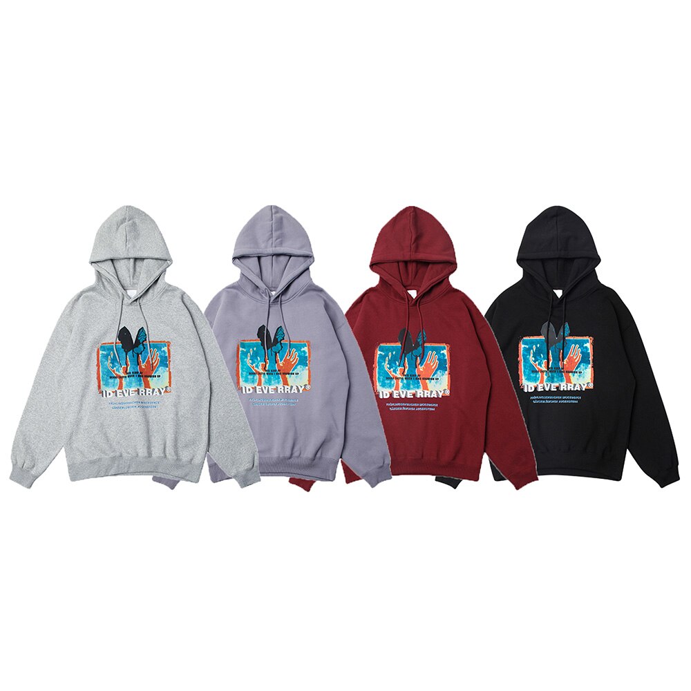 Hoodie Men Retro Harajuku Butterfly Painting Printed Hooded Sweatshirts Fashion Casual 4 Color Optional Pullover Winter