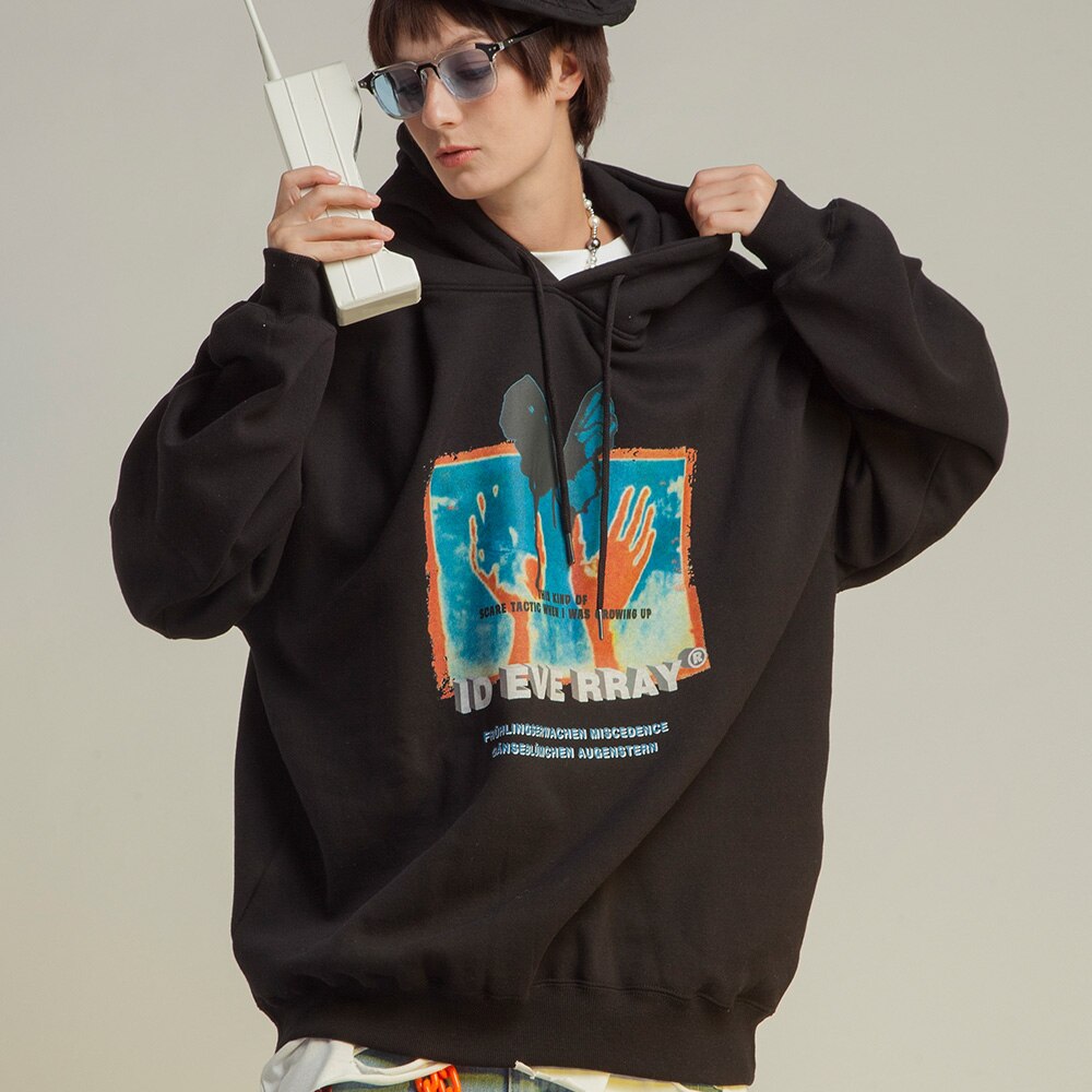 Hoodie Men Retro Harajuku Butterfly Painting Printed Hooded Sweatshirts Fashion Casual 4 Color Optional Pullover Winter