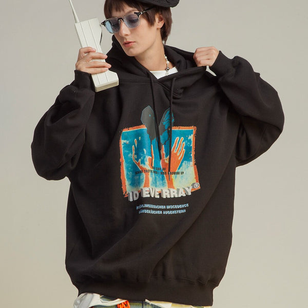 Hoodie Men Retro Harajuku Butterfly Painting Printed Hooded Sweatshirts Fashion Casual 4 Color Optional Pullover Winter