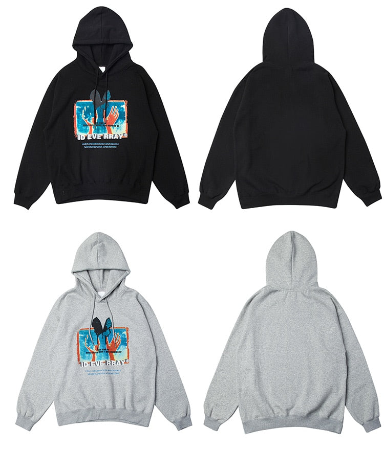 Hoodie Men Retro Harajuku Butterfly Painting Printed Hooded Sweatshirts Fashion Casual 4 Color Optional Pullover Winter