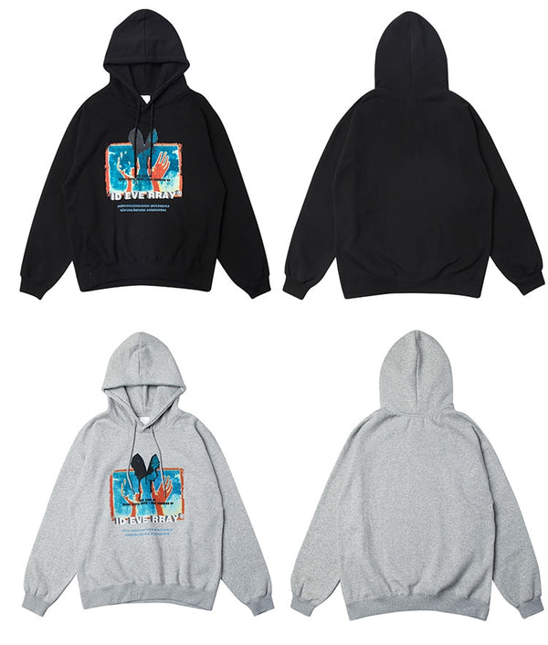 Hoodie Men Retro Harajuku Butterfly Painting Printed Hooded Sweatshirts Fashion Casual 4 Color Optional Pullover Winter