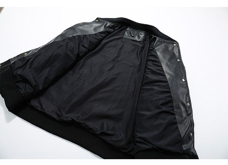 Jacket Men Diamonds Broken Heart Leather Patchwork Sleeve Baseball Coat Hip Hop Outwear Fashion Casual Loose Streetwear