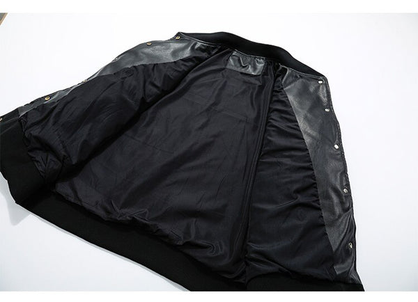 Jacket Men Diamonds Broken Heart Leather Patchwork Sleeve Baseball Coat Hip Hop Outwear Fashion Casual Loose Streetwear