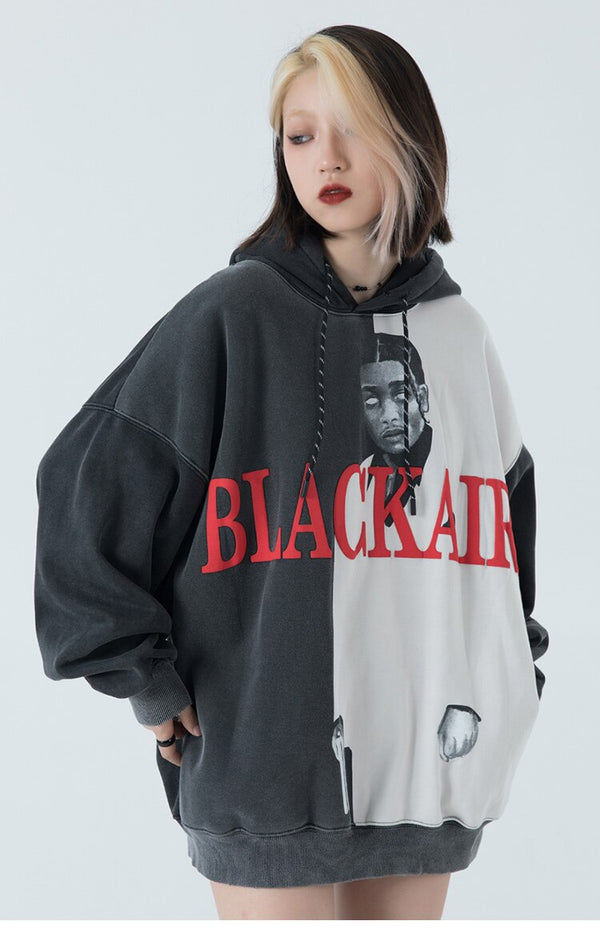 Hoodie Men Cool Man Color Block Print Pullover Winter Plus Velvet Cozy Hipster Hip Hop Punk High Street Male Streetwear