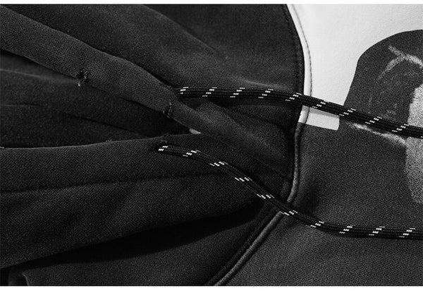 Hoodie Men Cool Man Color Block Print Pullover Winter Plus Velvet Cozy Hipster Hip Hop Punk High Street Male Streetwear