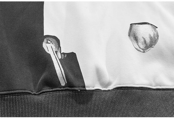 Hoodie Men Cool Man Color Block Print Pullover Winter Plus Velvet Cozy Hipster Hip Hop Punk High Street Male Streetwear