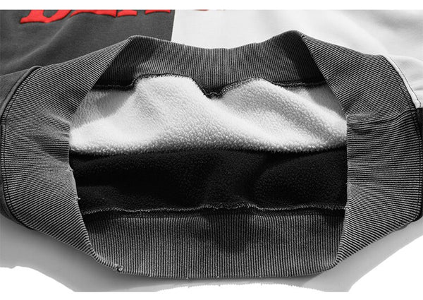 Hoodie Men Cool Man Color Block Print Pullover Winter Plus Velvet Cozy Hipster Hip Hop Punk High Street Male Streetwear