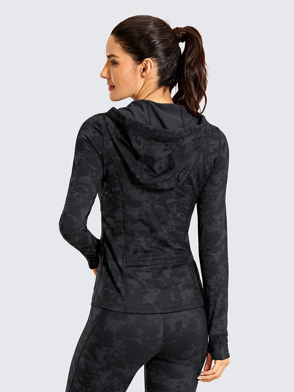 Hooded Workout Track Running Jacket For Women Full Zip Hoodie Jacket Sportswear with Zip Pockets