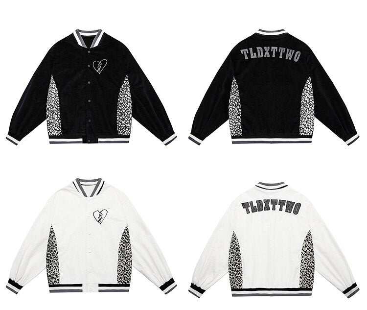 Jacket Men Leopard Patchwork Letter Embroidery Baseball Coat Japanese Hipster Retro Hip Hop Advanced Fashion Streetwear