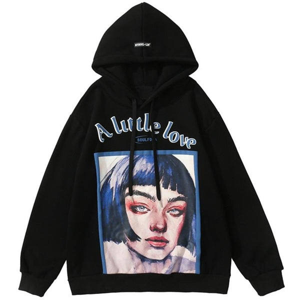 Hoodie Men Cool Girl Letter Printed Fleece Sweatshirts Soft Cozy Warm Hooded Oversize Japanese Harajuku Couple Pullover