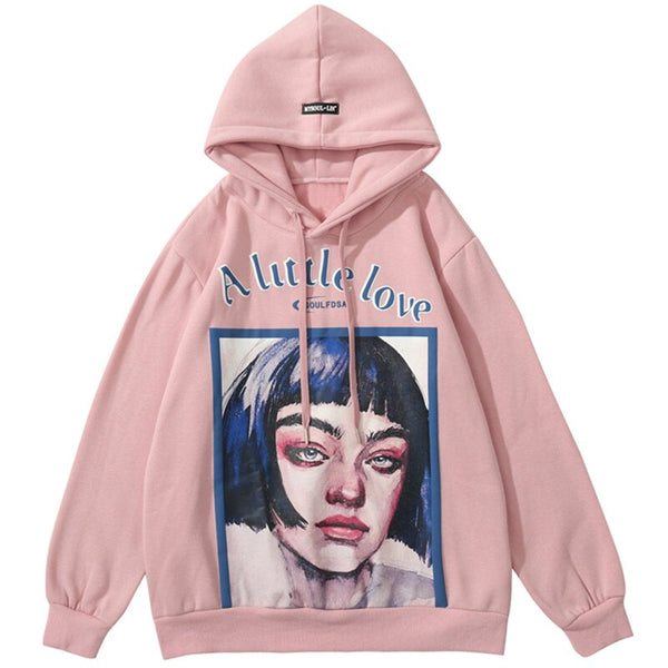 Hoodie Men Cool Girl Letter Printed Fleece Sweatshirts Soft Cozy Warm Hooded Oversize Japanese Harajuku Couple Pullover