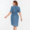Women's Plus Size Denim Dress Summer Slim Fit Dress Casual Dress Woven Denim Short Sleeve -LengtKneeh with Sashes