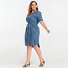 Women's Plus Size Denim Dress Summer Slim Fit Dress Casual Dress Woven Denim Short Sleeve -LengtKneeh with Sashes