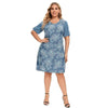 Women's Plus Size Denim Dress Summer Slim Fit Dress Casual Dress Printed Woven Denim Short Sleeve Knee-Length