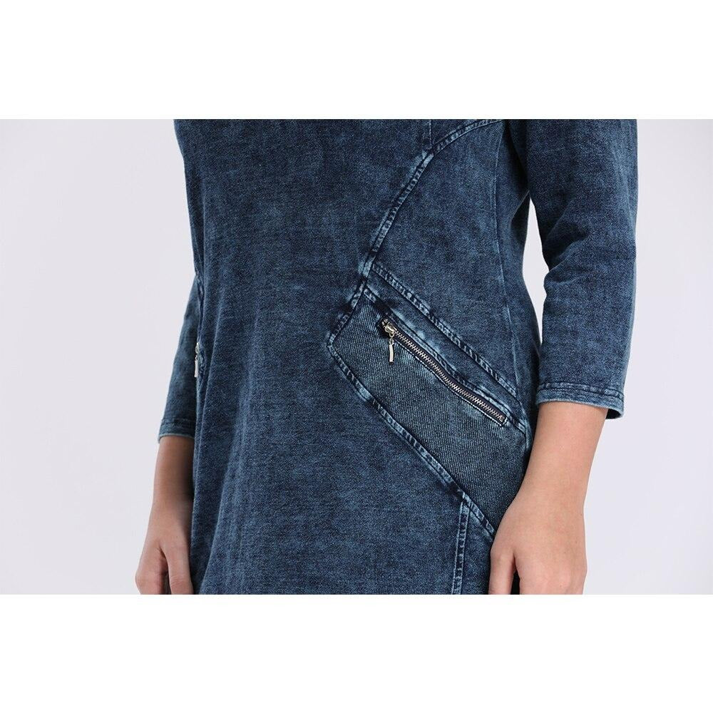 Women's Plus Size Denim Dress Elasticity Knitted Denim Dresses Slim Fit Casual Dress Knee-Length Midi Dress