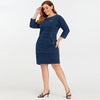 Women's Plus Size Denim Dress Elasticity  Knitted Denim Dresses Slim Fit Casual Dress Shoulder Pads Midi Dress