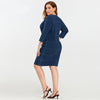 Women's Plus Size Denim Dress Elasticity  Knitted Denim Dresses Slim Fit Casual Dress Shoulder Pads Midi Dress