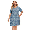 Women's Plus Size Denim Dress Summer Slim Fit Dress Casual Dress Printed Woven Denim Short Sleeve Knee-Length