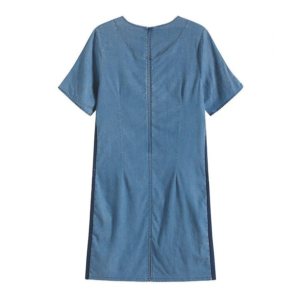 Women's Plus Size Denim Dress Summer Slim Fit Dress Casual Dress Printed Woven Denim Short Sleeve Knee-Length