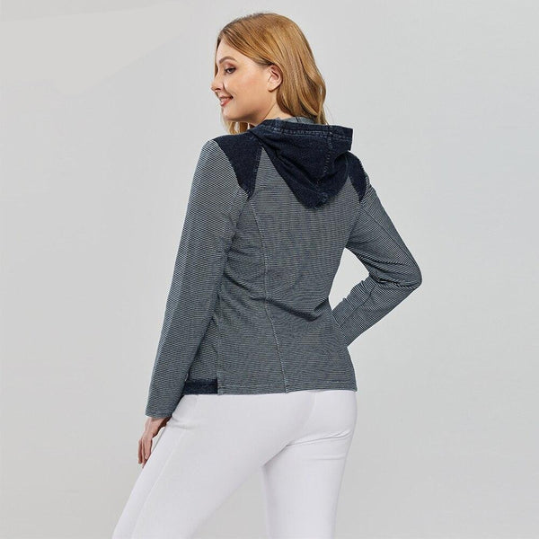 Women's Plus Size Casual Denim Jacket Premium Stretch Knitted Denim with shoulder pads and hat