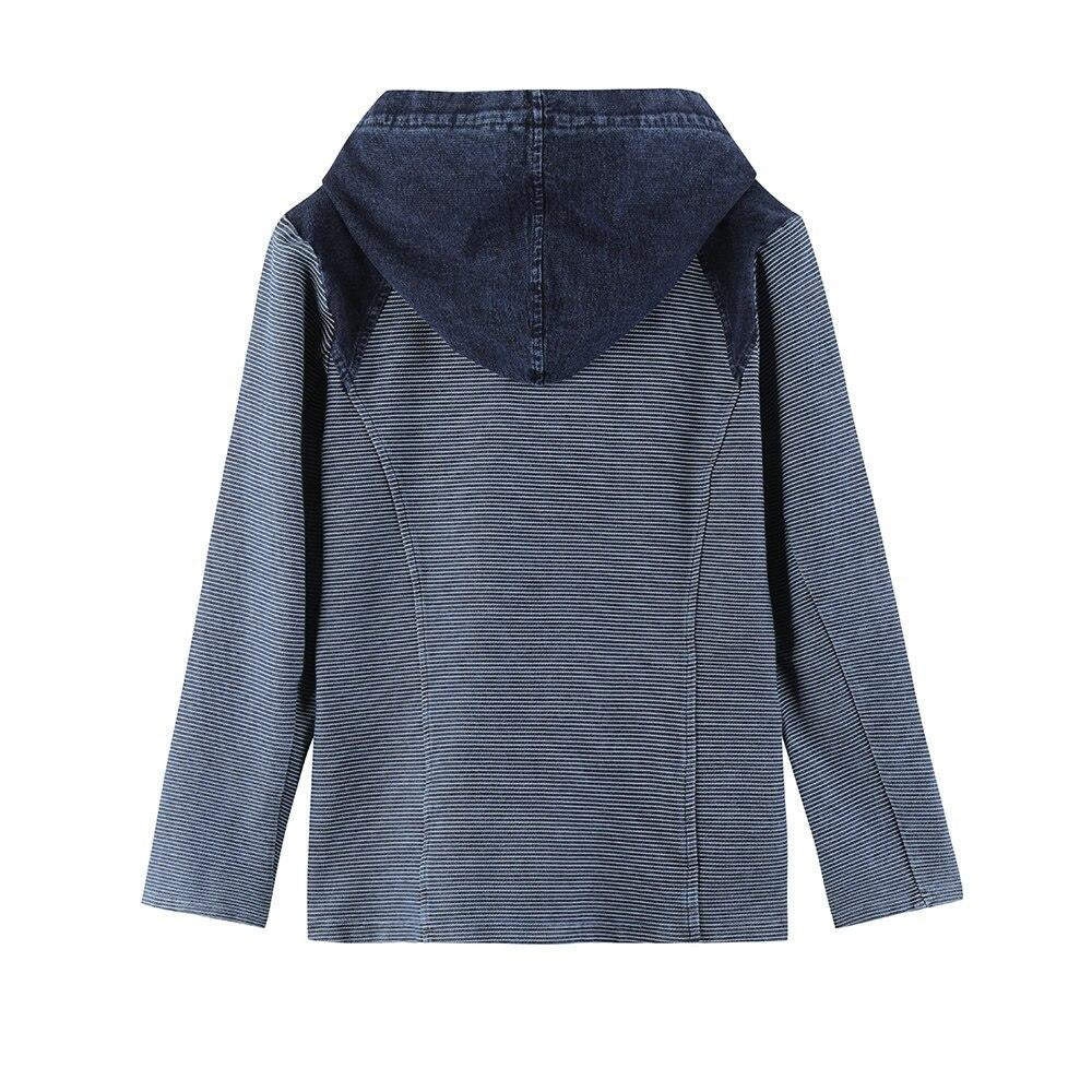 Women's Plus Size Casual Denim Jacket Premium Stretch Knitted Denim with shoulder pads and hat