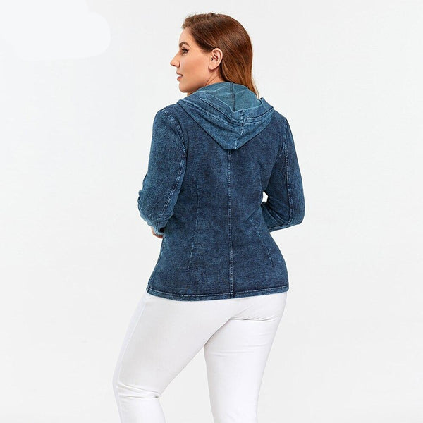 Women's Jacket Plus Size Autumn Casual Denim Jacket High Flexibility Hoodie Blouses Cotton Knitted Denim Chaquetas