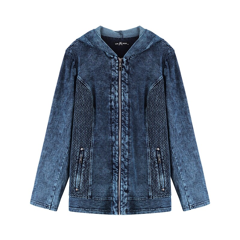 Women's Jacket Plus Size Autumn Casual Denim Jacket High Flexibility Hoodie Blouses Cotton Knitted Denim Chaquetas