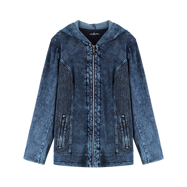 Women's Jacket Plus Size Autumn Casual Denim Jacket High Flexibility Hoodie Blouses Cotton Knitted Denim Chaquetas