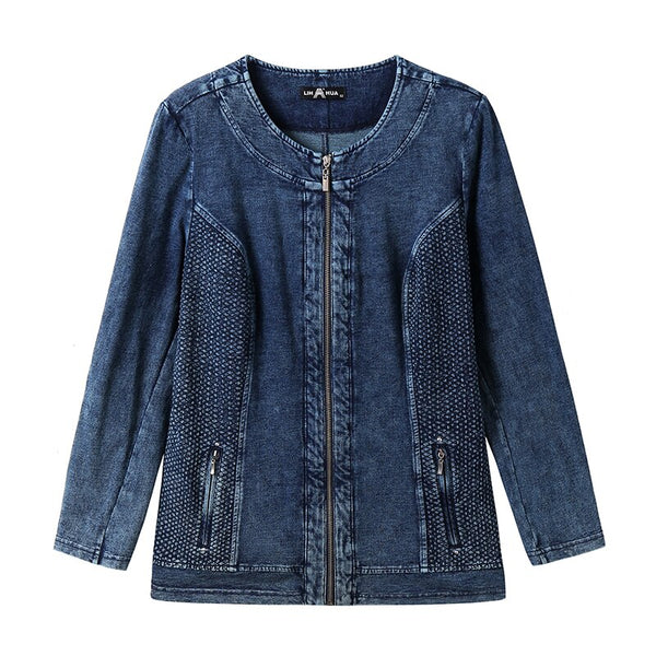 Women's Jacket Plus Size Autumn Casual Denim Jacket High Flexibility Hoodie Blouses Cotton Knitted Denim Chaquetas