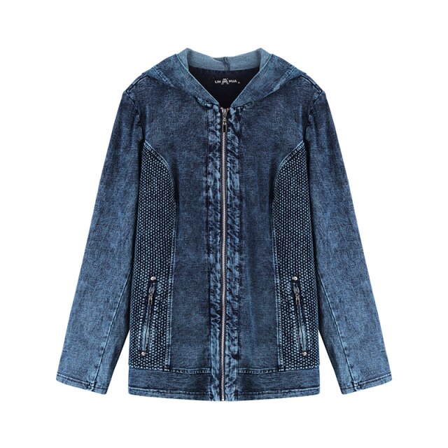 Women's Jacket Plus Size Autumn Casual Denim Jacket High Flexibility Hoodie Blouses Cotton Knitted Denim Chaquetas