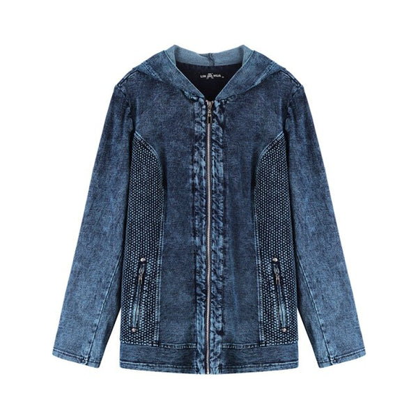 Women's Jacket Plus Size Autumn Casual Denim Jacket High Flexibility Hoodie Blouses Cotton Knitted Denim Chaquetas