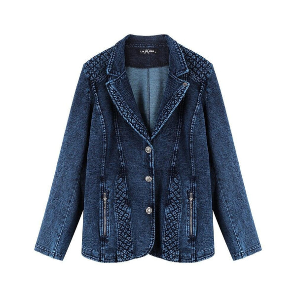 Women's Jacket Plus Size Casual Denim Jacket Premium Stretch Blouses Knitted Denim Chaquetas