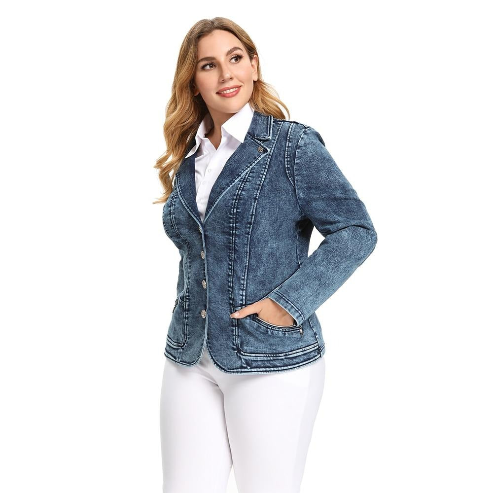 Women's Plus Size Tailored Denim Coat Cotton Knitted Busine Suit Fashion Cotton Knitted Jacket