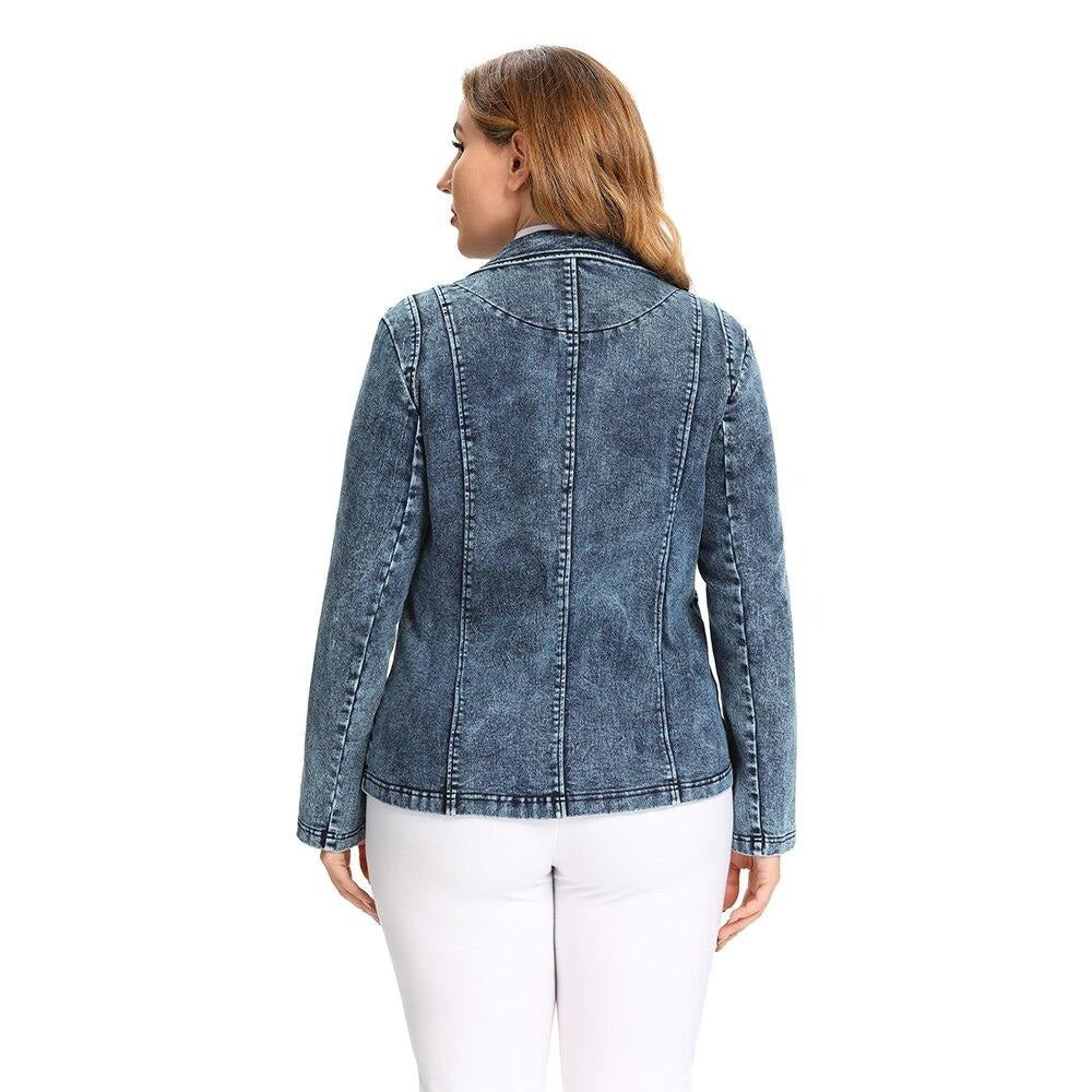 Women's Plus Size Tailored Denim Coat Cotton Knitted Busine Suit Fashion Cotton Knitted Jacket