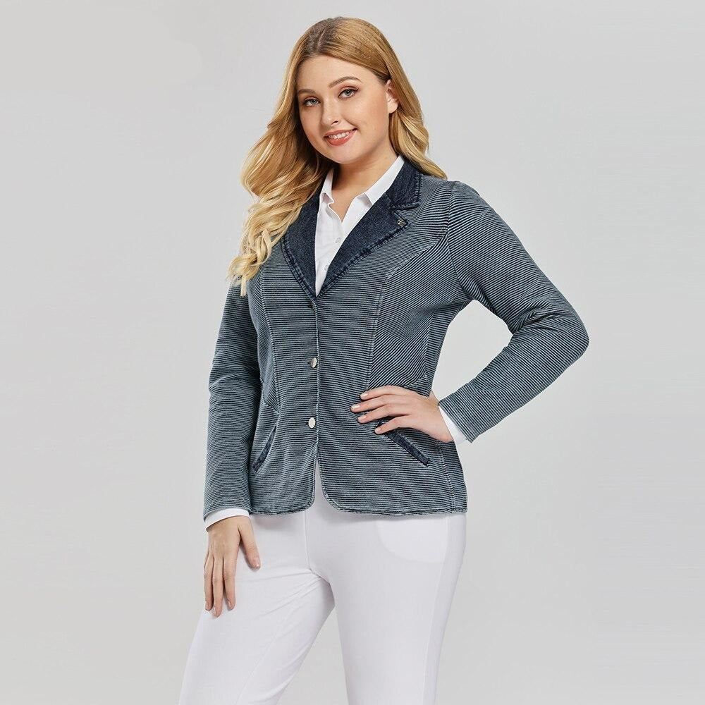 Women's Plus Size Tailored Denim Coat Cotton Knitted Busine Suit Fashion Cotton Knitted Jacket